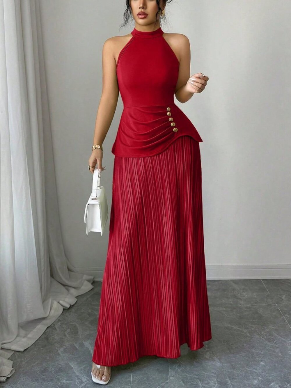 Red Elegant Women's Long Halter Dress